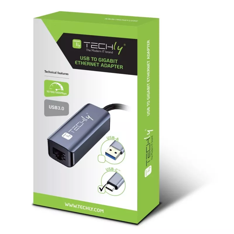 Techly IDATA USB-ETGIGA-CA klēpjdatora dokstacija/porta replikators Vadu USB 3.2 Gen 1 (3.1 Gen 1) Type-C Melna, Sudraba