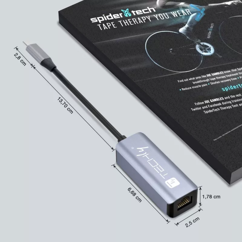 Techly IDATA USB-ETGIGA-CA klēpjdatora dokstacija/porta replikators Vadu USB 3.2 Gen 1 (3.1 Gen 1) Type-C Melna, Sudraba