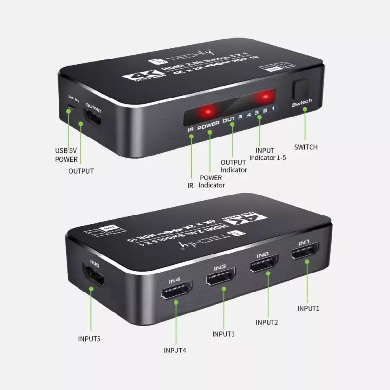Techly IDATA HDMI2-4K5160B video pārslēdzējs HDMI