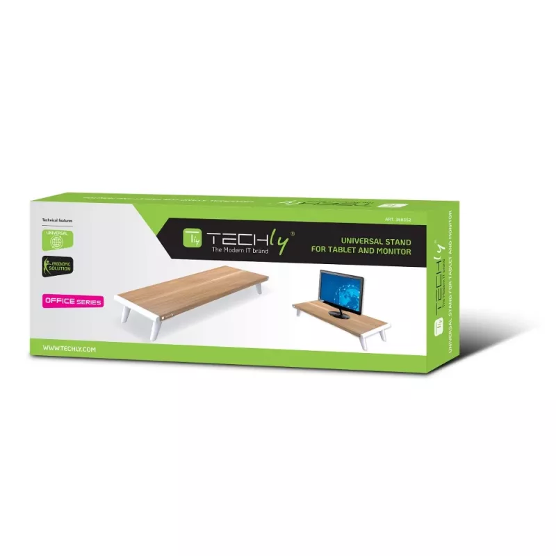 Techly ICA-MS 389 monitoru stiprinājums/statīvs galds Balts, Koks