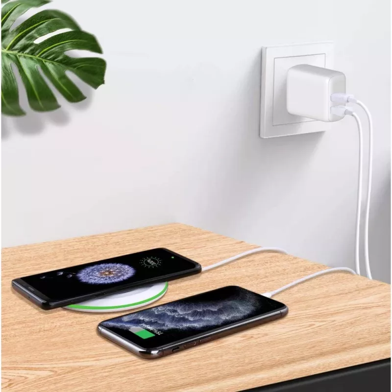 Techly IPW-USB-2C35W mobilās ierīces lādētājs Klēpjdators, Viedtālrunis, Planšetdators Balts Maiņstrāva Ātrā uzlāde Iekštelpās