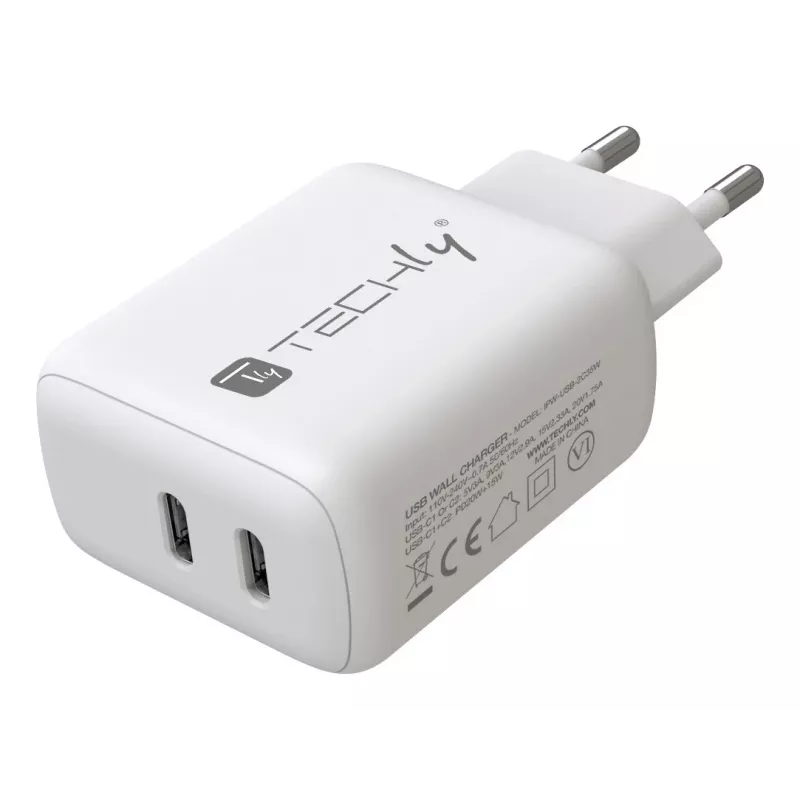 Techly IPW-USB-2C35W mobilās ierīces lādētājs Klēpjdators, Viedtālrunis, Planšetdators Balts Maiņstrāva Ātrā uzlāde Iekštelpās