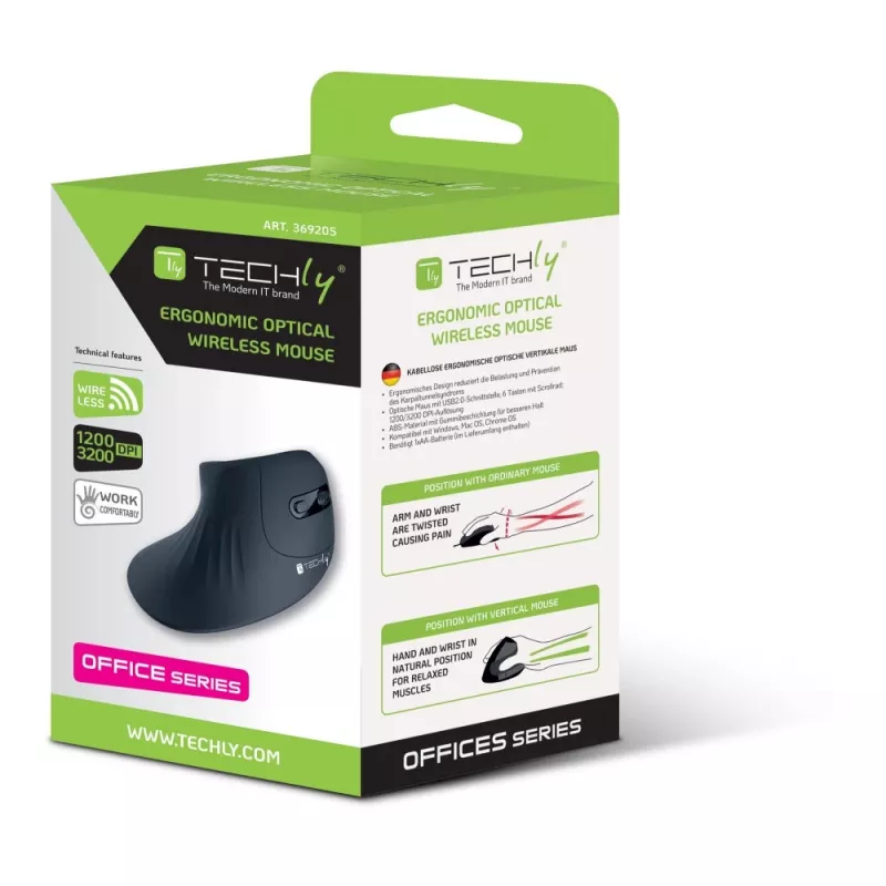 Techly IM 1100-VM-B pele medicīniska labās rokas RF bezvadu optiskā 3200 DPI