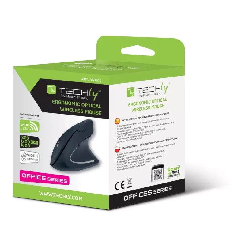 Techly IM 1200-VM-B pele medicīniska labās rokas RF bezvadu optiskā 1600 DPI