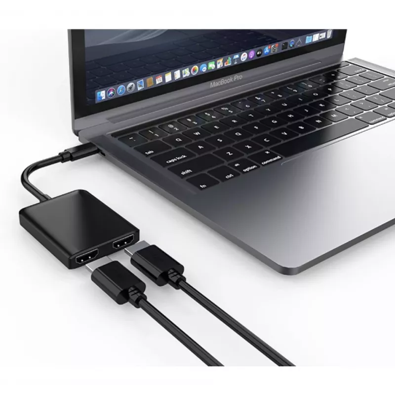 Techly IADAP USBC-HDMI2T4K video kabeļa adapteris 0,15 m USB Type-C 2 x HDMI Melns