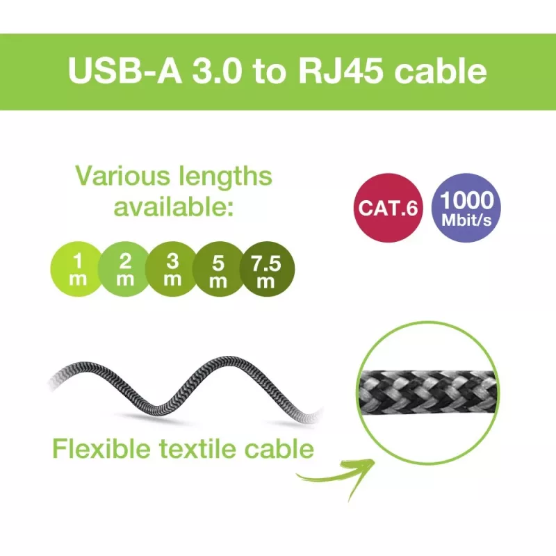 Techly ICOC U3A-RJ45-020 tīkla kabelis, sudraba, melns, 2 m, Cat6 F/UTP (FTP)