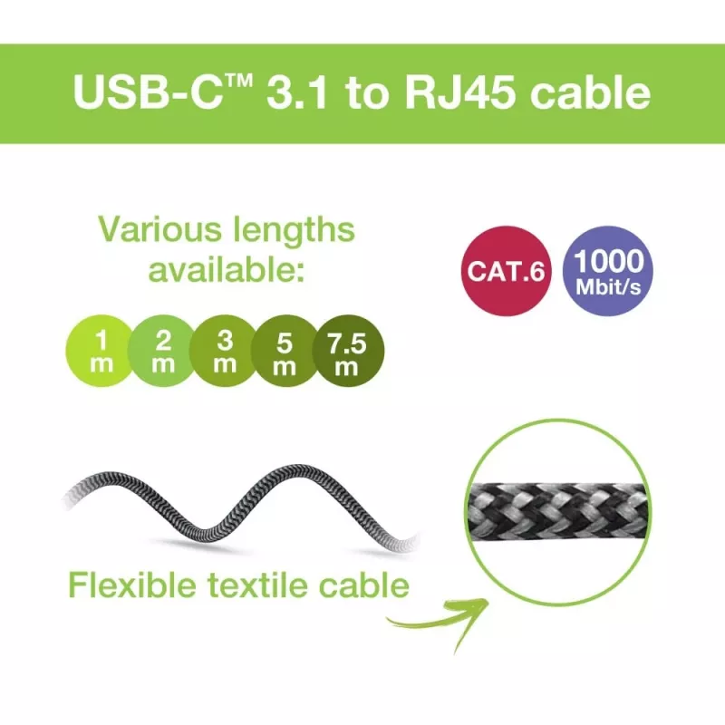 Techly ICOC U3C-RJ45-020 tīkla kabelis Sudraba, Melns 2 m Cat6 F/UTP (FTP)