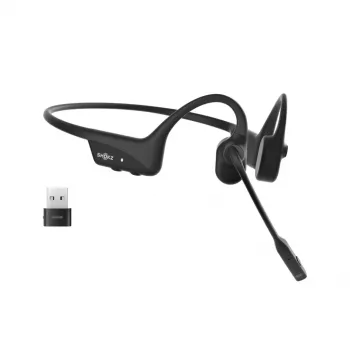 SHOKZ OpenComm2 UC 2025 jauninājums bezvadu Bluetooth kaulu vadītspējas videokonferenču austiņas ar USB-C uzlādes pieslēgvietu un USB-C adapteri | 16 st. sarunu laiks, 29 m bezvadu diapazons, 1 st. uzlādes laiks | Ietver trokšņus slāpējošu mikrofona strēli un sargspraudni, melnas