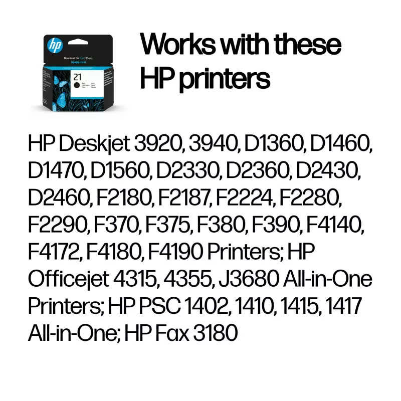 HP 21 Melns Oriģinālā Tintes Kasetne, Melns, 1 gab., 190 lapas