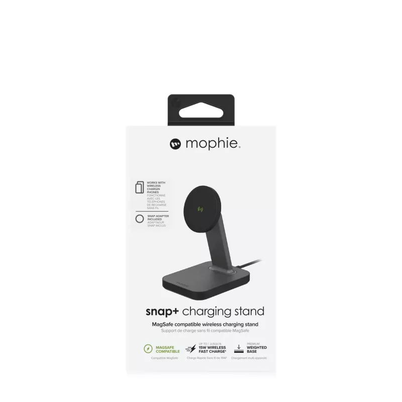 mophie UNV WRLS-snap+ stand-Melns-ROC-EU, Indoor, AC, Wireless charging, Melns