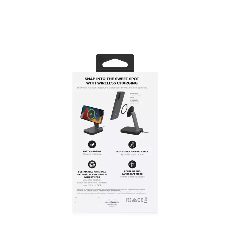 mophie UNV WRLS-snap+ stand-Melns-ROC-EU, Indoor, AC, Wireless charging, Melns
