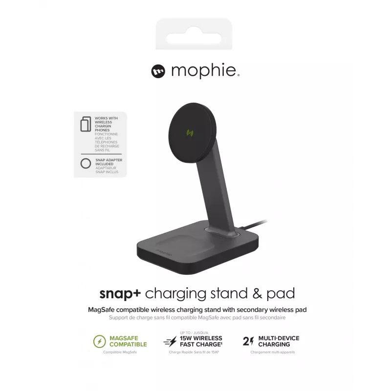mophie UNV WRLS-snap+ statīvs un paliktnis – melns – ROC-EU, iekštelpām, maiņstrāvas, bezvadu uzlāde, melns