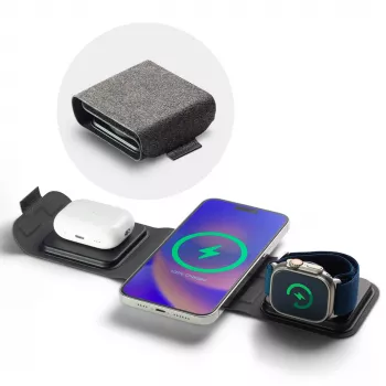 mophie 3-in-1 ceļojumu lādētājs ar MagSafe (2023), iekštelpām, USB, bezvadu uzlāde, melns