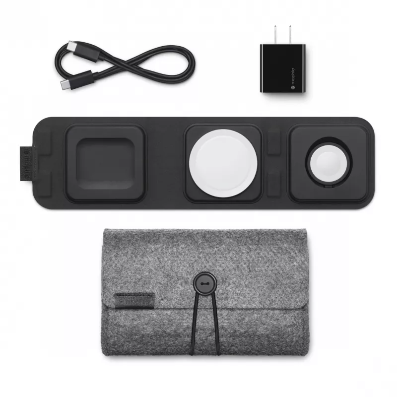 mophie 3-in-1 ceļojumu lādētājs ar MagSafe (2023), iekštelpām, USB, bezvadu uzlāde, melns