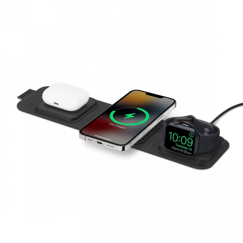 mophie 3-in-1 ceļojumu lādētājs ar MagSafe (2023), iekštelpām, USB, bezvadu uzlāde, melns