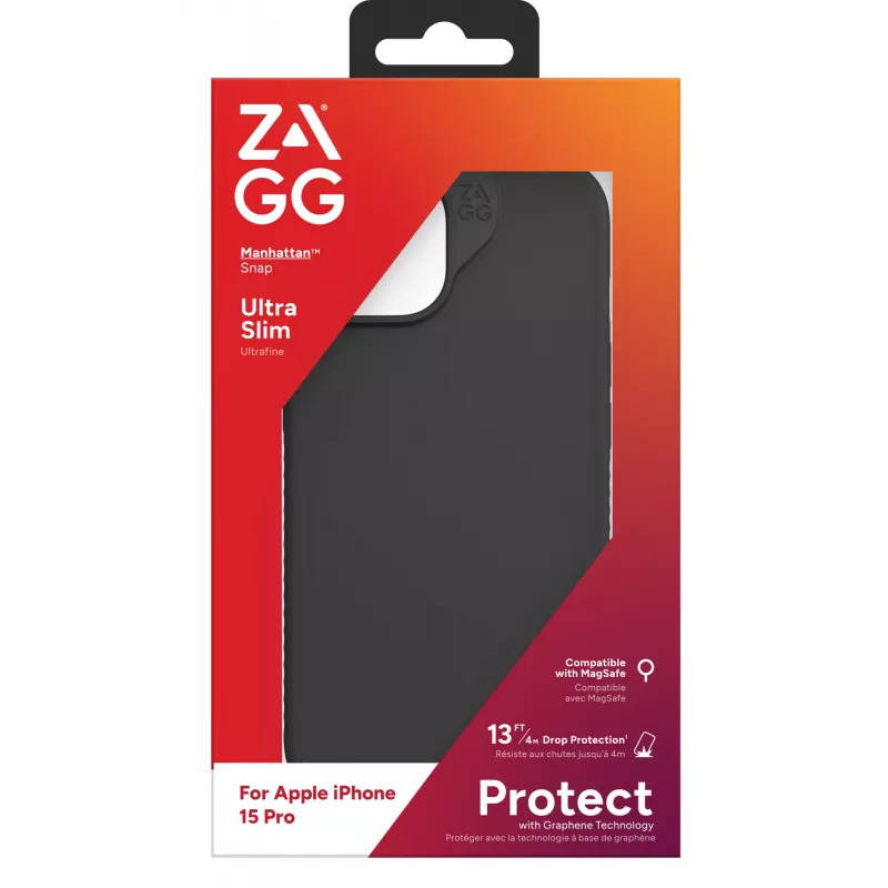 ZAGG Cases Manhattan Snap Apple iPhone 15 Pro Melns EN/FR, Vāciņš, Apple, iPhone 15 Pro, 15,5 cm (6,1 collas), Melns