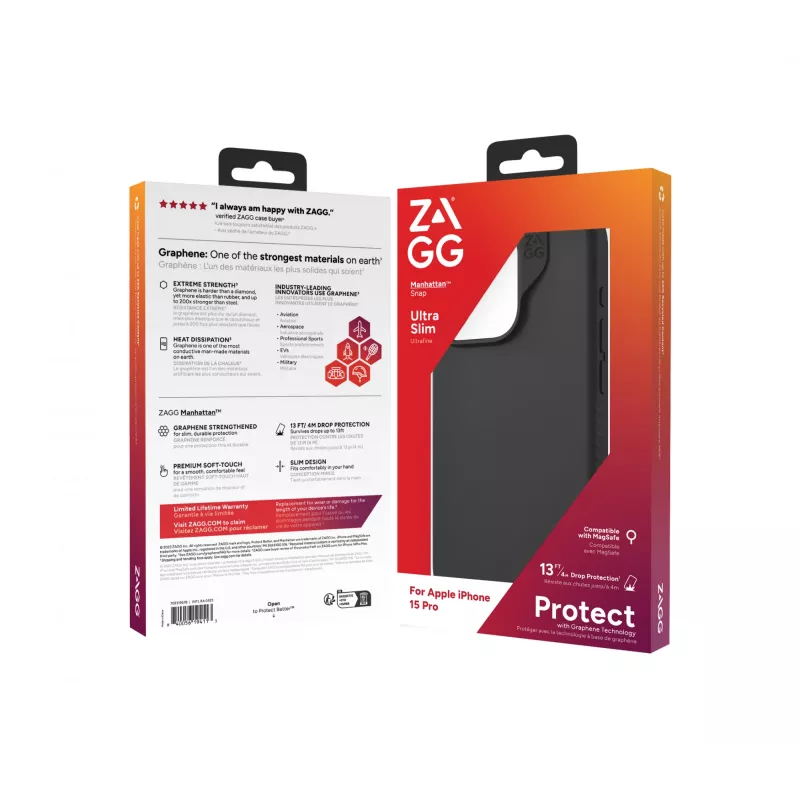 ZAGG Cases Manhattan Snap Apple iPhone 15 Pro Melns EN/FR, Vāciņš, Apple, iPhone 15 Pro, 15,5 cm (6,1 collas), Melns