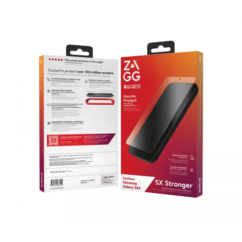 InvisibleShield Glass Elite B Samsung Galaxy S24 ekrāns, Samsung, Galaxy S24, Antibakteriāla, Triecienizturīga, Skrāpējumizturīga, Caurspīdīga, 1 gab.