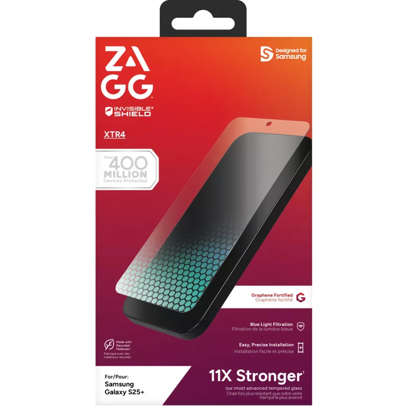 InvisibleShield Glass XTR4 Samsung Galaxy S25+ ekrāna aizsargs, Samsung, Galaxy S25+, Antibakteriāls, Zilās gaismas aizsardzība, Triecienizturīgs, Skrāpējumizturīgs, Caurspīdīgs, 1 gab.