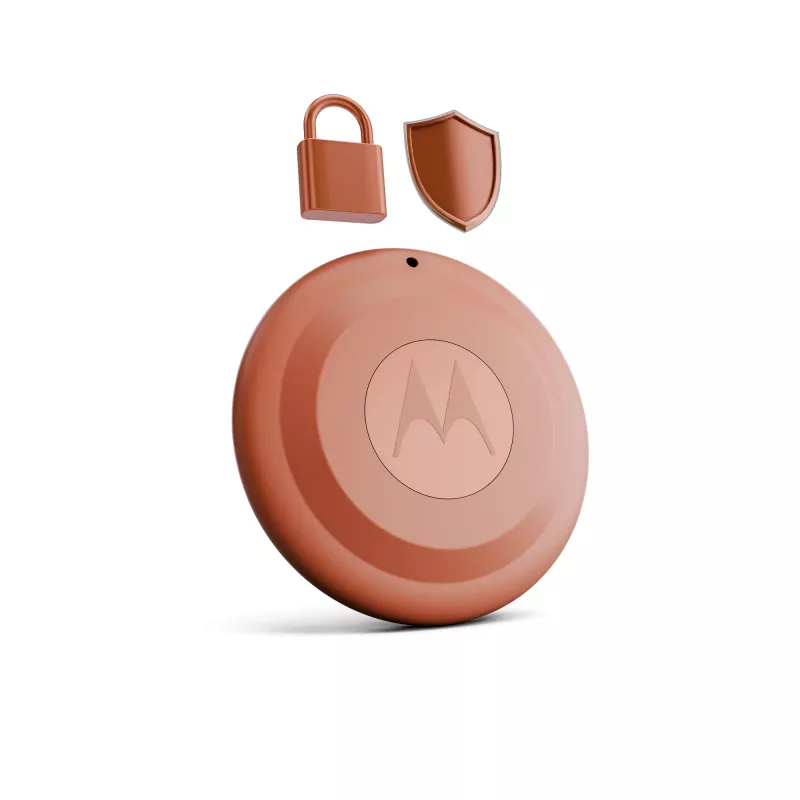 Motorola moto tag 2 — universāls izsekotājs, oranžs, CR2032 baterija, līdz 14400 h, 7.4 g, Ø 31.9 mm, 8 mm