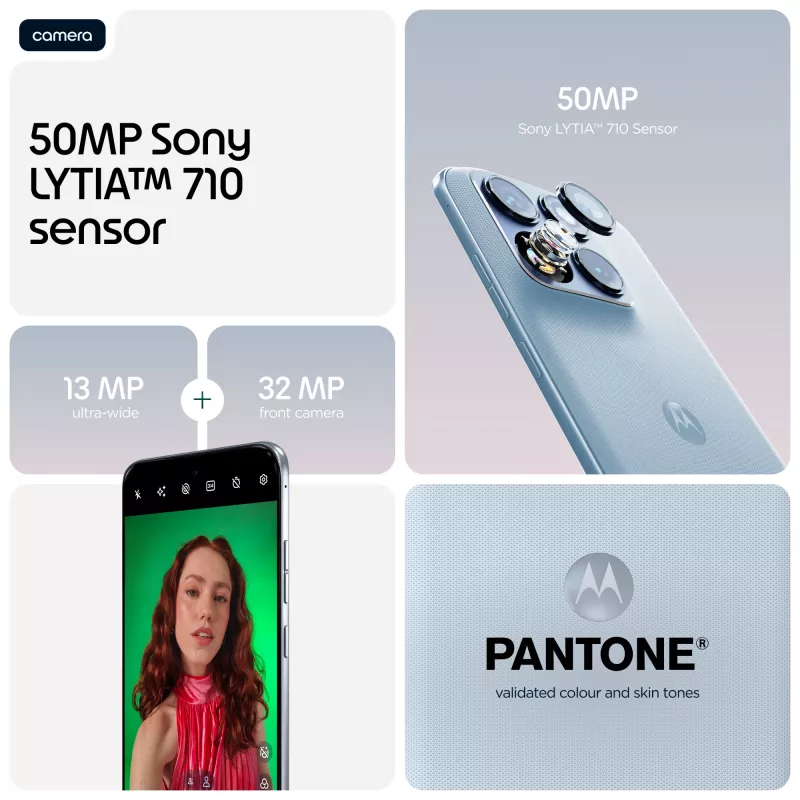 Smartphone Motorola edge 70 fusion — 6.78 collas (17.2 cm) OLED, Snapdragon 7s Gen 3, 12 GB RAM, 256 GB, Dual SIM, 7000 mAh, gaiši zils