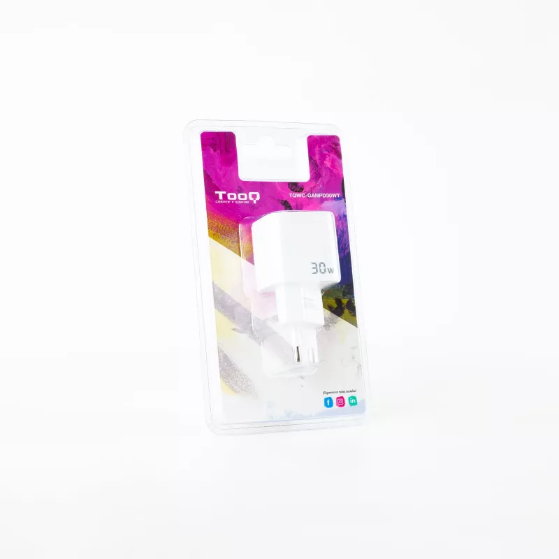 TooQ GAN USB-C/PD sienas lādētājs 30 W, balts, iekštelpām, maiņstrāva, balts