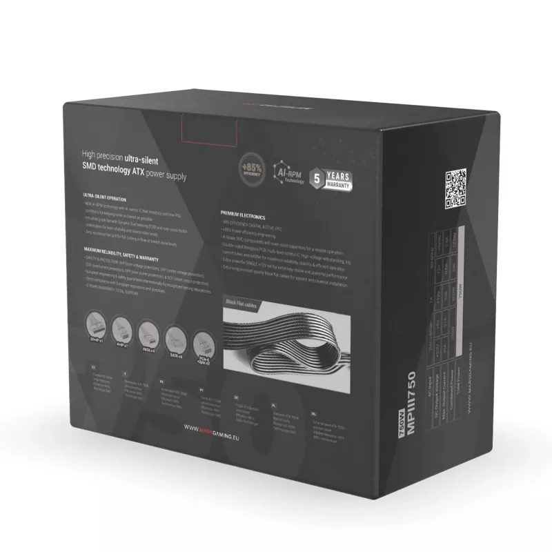 Mars Gaming MPIII750 PC barošanas bloks 750 W ATX 85% efektivitāte 5 gadu garantija