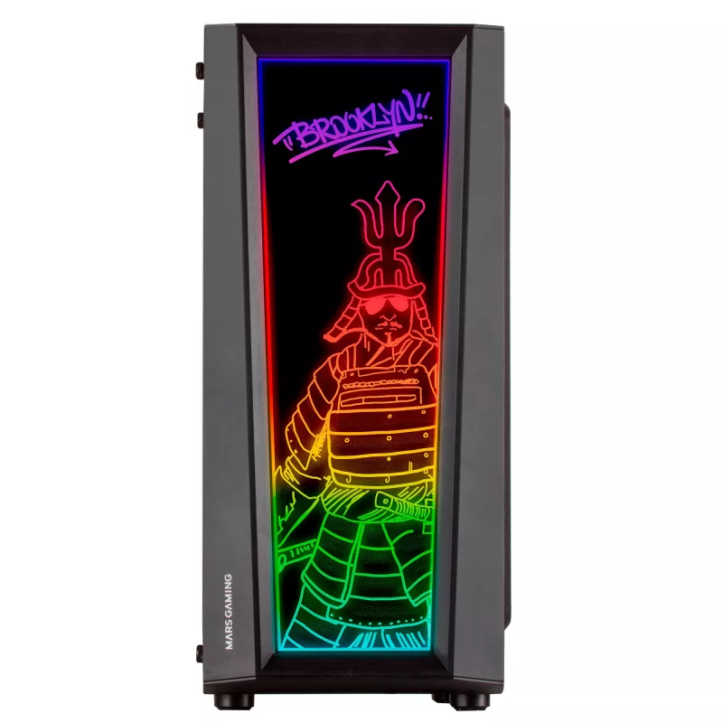 Mars Gaming MC-ART melns ATX spēļu datora korpuss ar dubultu zīmējamu rūdītu stiklu, ARGB 12 režīmi, 12 cm ventilators
