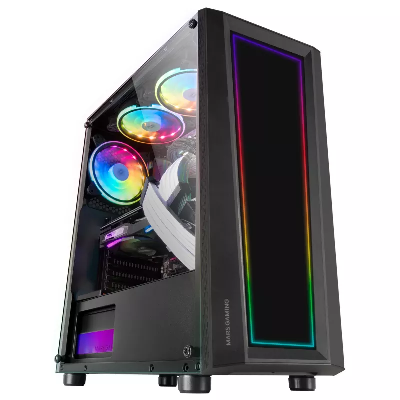 Mars Gaming MC-ART melns ATX spēļu datora korpuss ar dubultu zīmējamu rūdītu stiklu, ARGB 12 režīmi, 12 cm ventilators