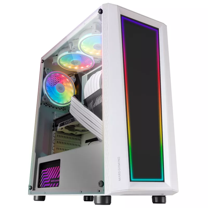 Mars Gaming MC-ART balta ATX spēļu datora korpuss ar abpusēji zīmējamu rūdīto stiklu, ARGB 12 režīmu 12 cm ventilators