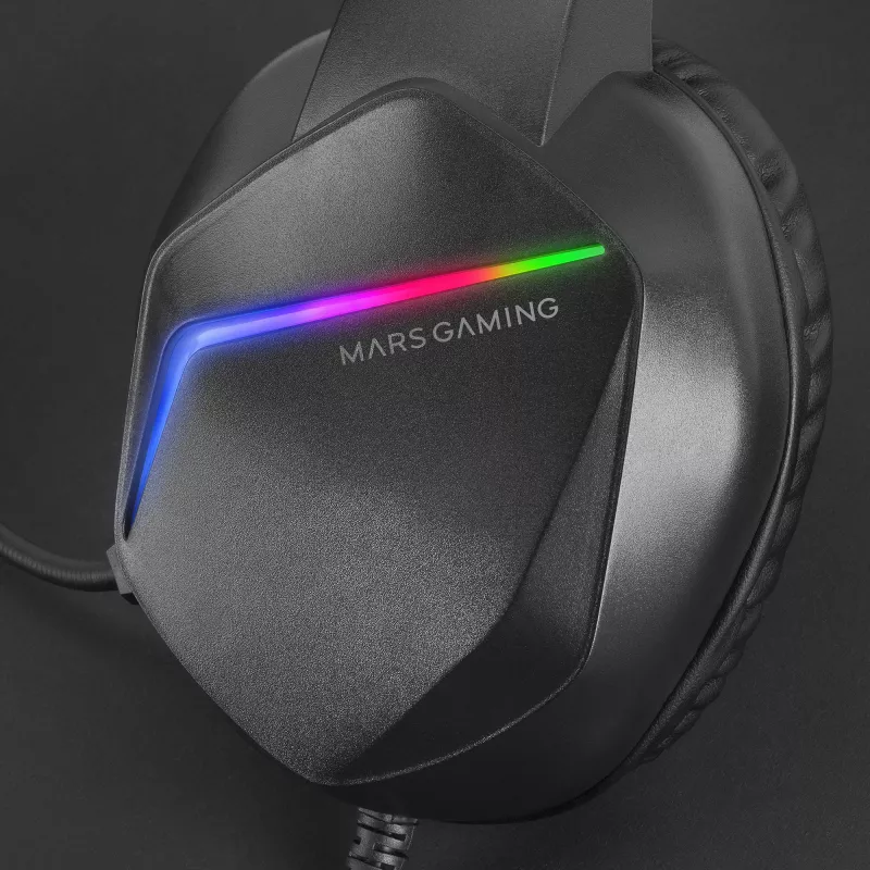 Mars Gaming MH122 Melns, FRGB Over Ear Gaming Headset ar mikrofonu, HiFi skaņa, trokšņu slāpēšana, ultra viegls, PS4 PS5 Xbox Switch planšetdators Windows Mac