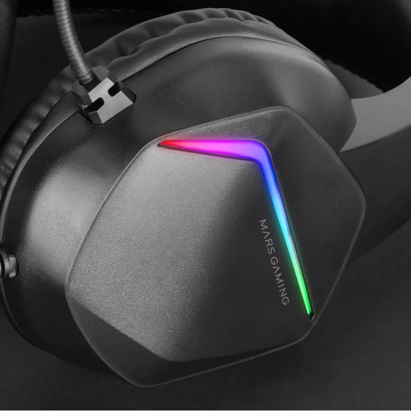 Mars Gaming MH122 Melns, FRGB Over Ear Gaming Headset ar mikrofonu, HiFi skaņa, trokšņu slāpēšana, ultra viegls, PS4 PS5 Xbox Switch planšetdators Windows Mac