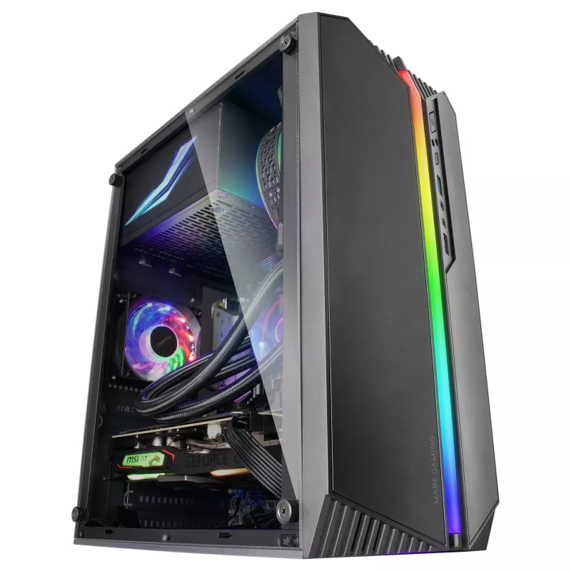 Mars Gaming MC-S1 Melns Kompakts Micro-ATX Spēļu Datora Korpuss ARGB Apgaismojums 12 Režīmi FRGB Ventilators Pilnībā Sānu Logs