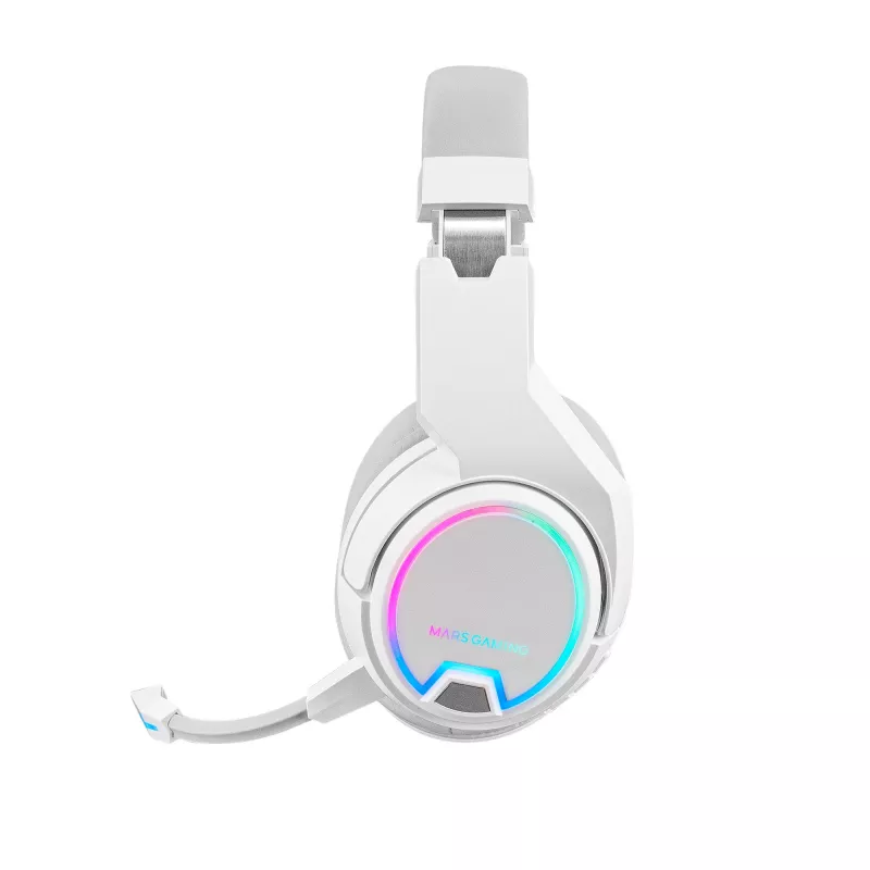 Mars Gaming MHW-100 balta bezvadu austiņām ARGB Flow Removable ENC Microphone Ultra-lightweight Active ENC + Passive Noise Cancellation Universal Compatibility