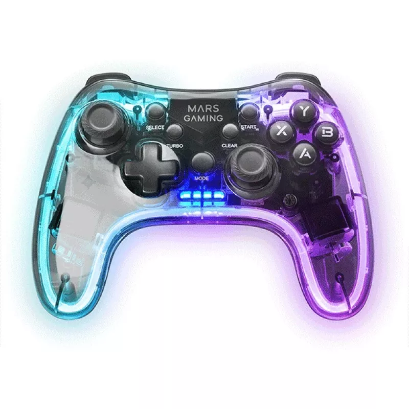 Mars Gaming MGP-24 bezvadu spēļu kontrolieris 2.4GPRO Neon RGB ar duālo haptisko vibrāciju un analogajiem kursorsvirām kontrolieris priekš PC PS3 PS4 XBOX360 Raspberry Pi Mac Android