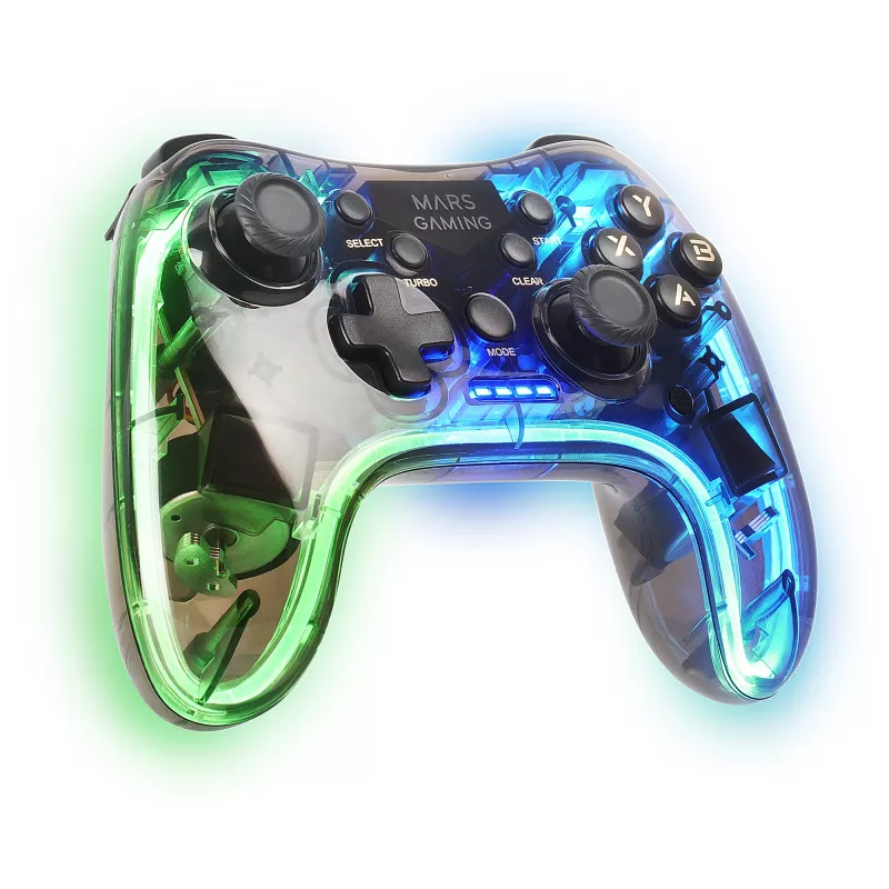 Mars Gaming MGP-24 bezvadu spēļu kontrolieris 2.4GPRO Neon RGB ar duālo haptisko vibrāciju un analogajiem kursorsvirām kontrolieris priekš PC PS3 PS4 XBOX360 Raspberry Pi Mac Android