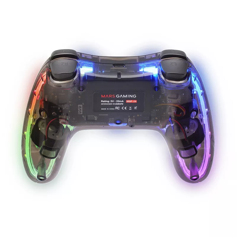 Mars Gaming MGP-24 bezvadu spēļu kontrolieris 2.4GPRO Neon RGB ar duālo haptisko vibrāciju un analogajiem kursorsvirām kontrolieris priekš PC PS3 PS4 XBOX360 Raspberry Pi Mac Android