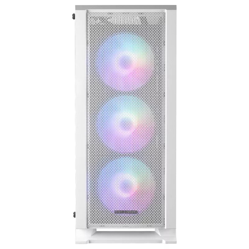 Mars Gaming MC-C balta PC ATX korpuss ar metāla sieta priekšējo paneli, rūdīta stikla logu un 3 priekšējiem FRGB 120 mm ventilatoriem