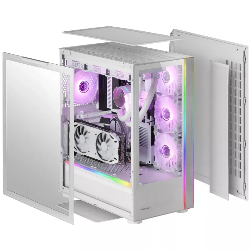 Mars Gaming MC-ULTRA balta Custom XXL E-ATX Gaming Tower Dual ARGB LED Stripes Dual Tempered Glass Windows Dual Vertical Camera Structure