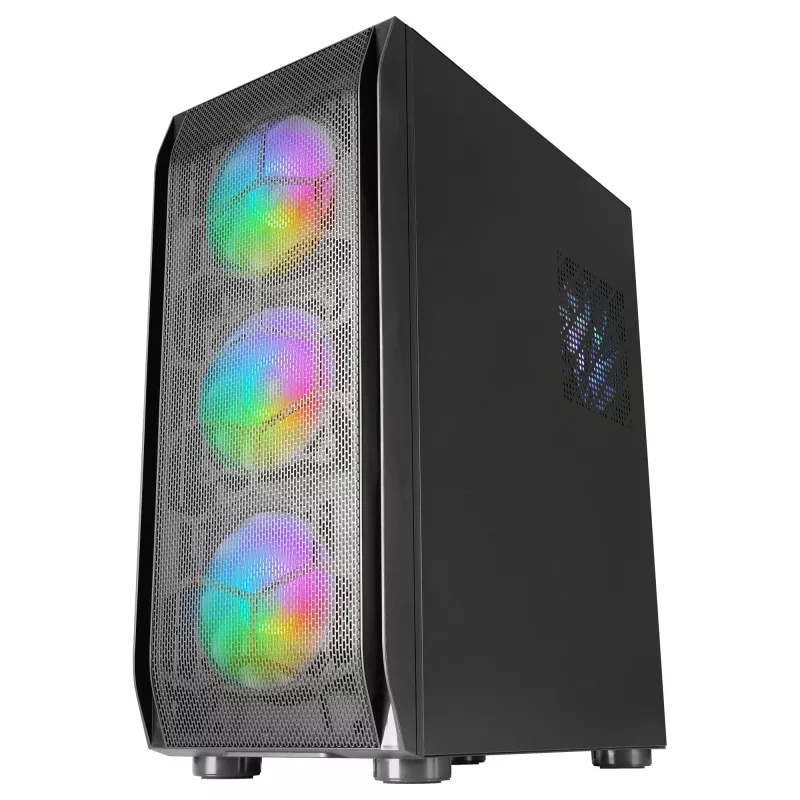 Mars Gaming MC-KX melns, augstākās klases E-ATX spēļu tornis FREEZER CPU sistēma, 5 īpaši klusi ARGB ventilatori, ARGB kontrolieris un RF kontrolieris, sieta priekšpuse