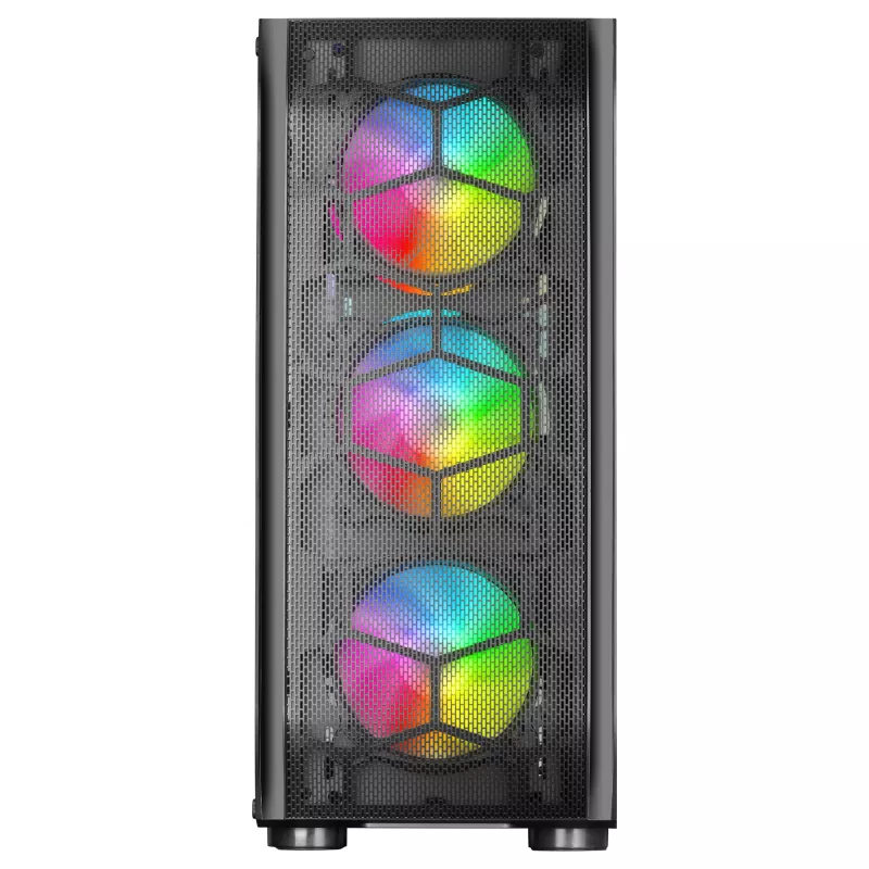 Mars Gaming MC-KX melns, augstākās klases E-ATX spēļu tornis FREEZER CPU sistēma, 5 īpaši klusi ARGB ventilatori, ARGB kontrolieris un RF kontrolieris, sieta priekšpuse