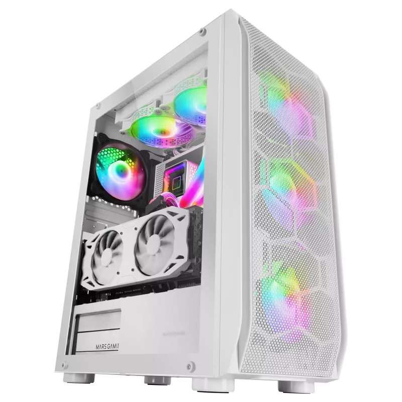 Mars Gaming MC-KX balta Premium E-ATX Gaming Tower FREEZER CPU System 5 Ultra-quiet ARGB Fans ARGB kontrolieris and RF kontrolieris Mesh Front