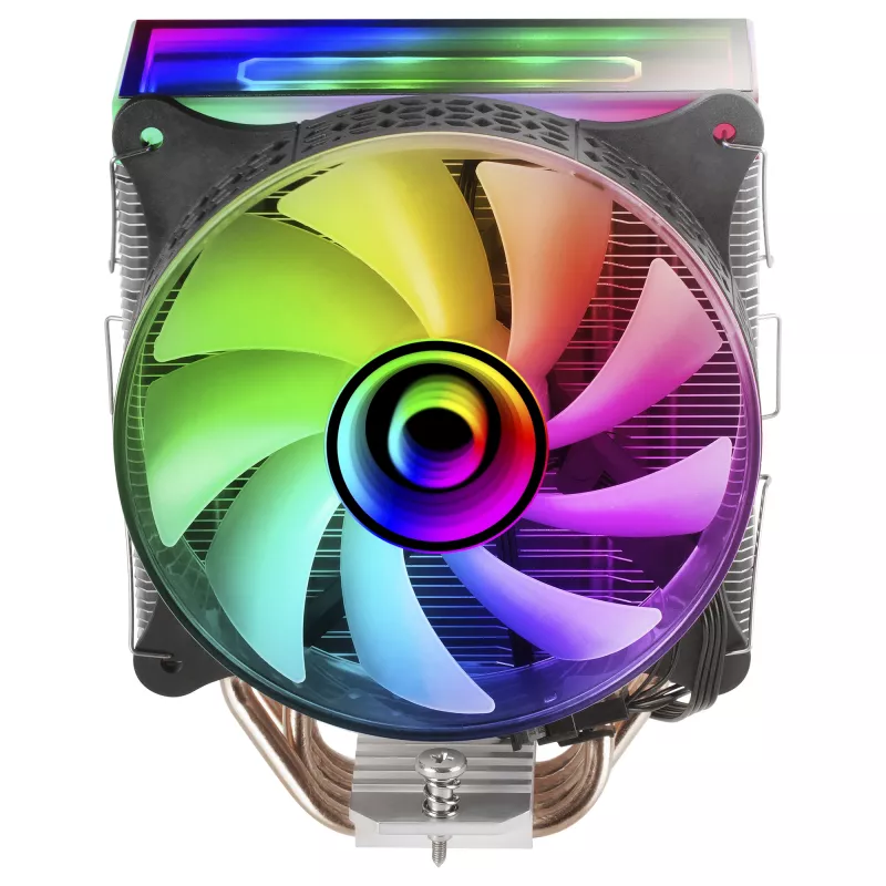 Mars Gaming MCPU-VR melns CPU radiators ar dubulto bezgalības spoguļa ARGB efektu, 4 HCT siltuma caurulītēm, 180 W TDP un ultraklusu 12 cm PWM ventilatoru