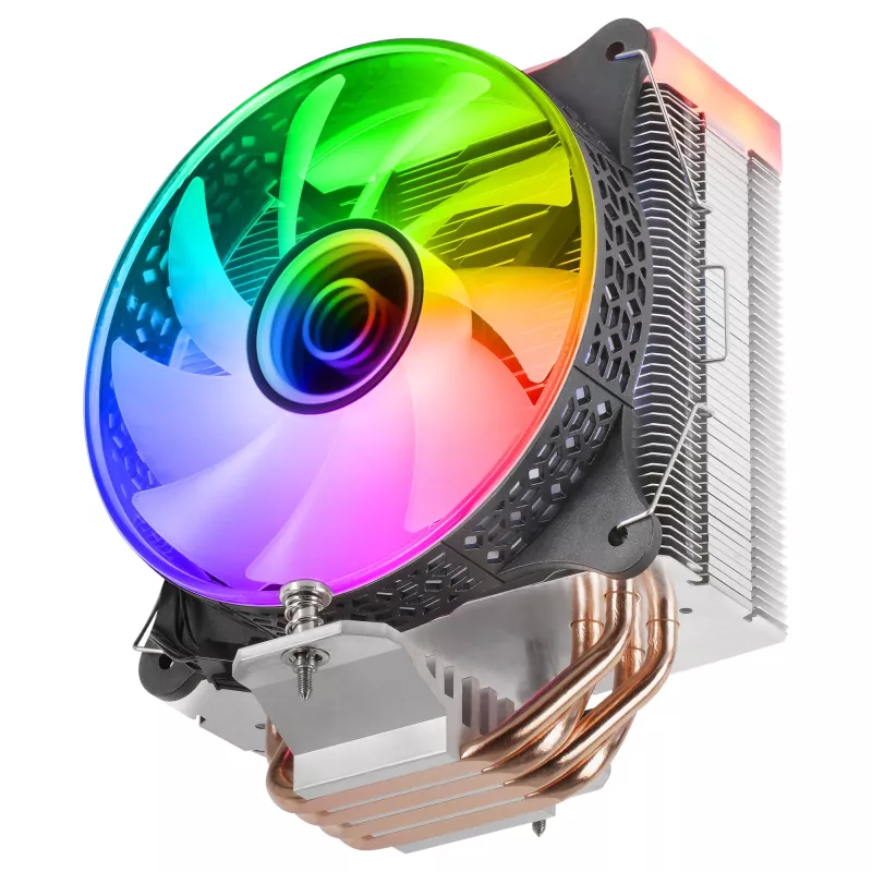 Mars Gaming MCPU-VR melns CPU radiators ar dubulto bezgalības spoguļa ARGB efektu, 4 HCT siltuma caurulītēm, 180 W TDP un ultraklusu 12 cm PWM ventilatoru
