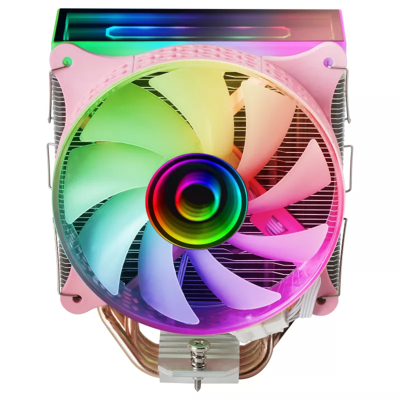Mars Gaming MCPU-VR rozā CPU dzesētājs ar dubultu bezgalības spoguļa ARGB, 4 HCT siltuma caurulēm, 180 W TDP, īpaši klusu PWM 12 cm ventilatoru