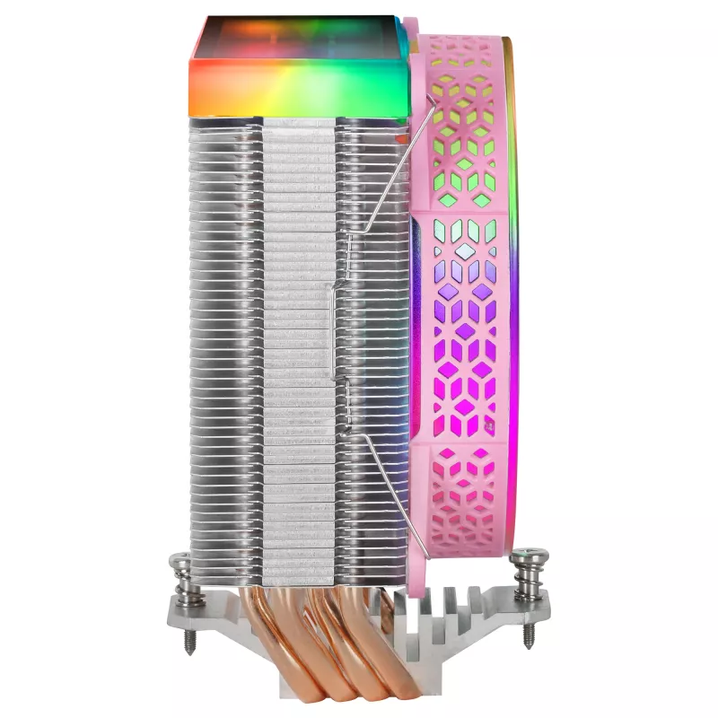 Mars Gaming MCPU-VR rozā CPU dzesētājs ar dubultu bezgalības spoguļa ARGB, 4 HCT siltuma caurulēm, 180 W TDP, īpaši klusu PWM 12 cm ventilatoru
