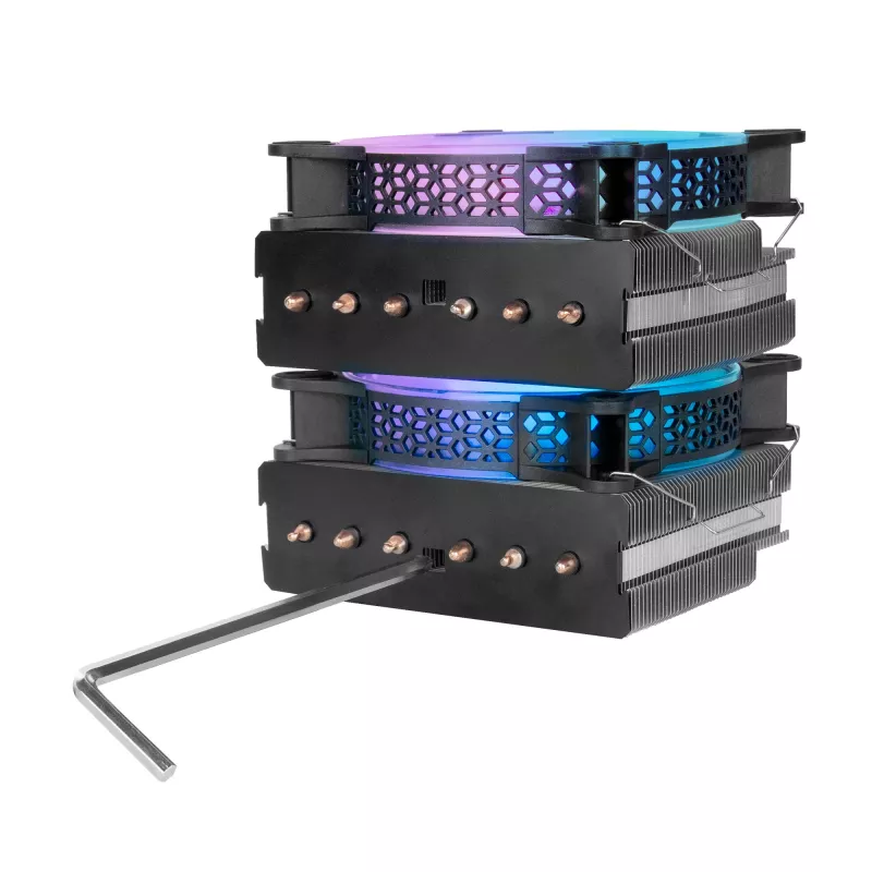 Mars Gaming MCPU-XT Melns CPU Heatsink Dual Tower Cooling 6 HCT Heatpipes TDP 300W 2 ARGB PWM 12cm Fans