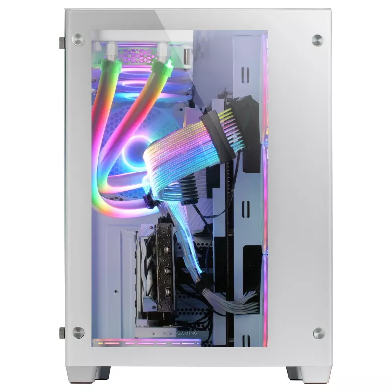 Mars Gaming MCV3 balta Custom XXL E-ATX Gaming Tower Front and Side Tempered Glass Window Dual Chamber Modular Frame