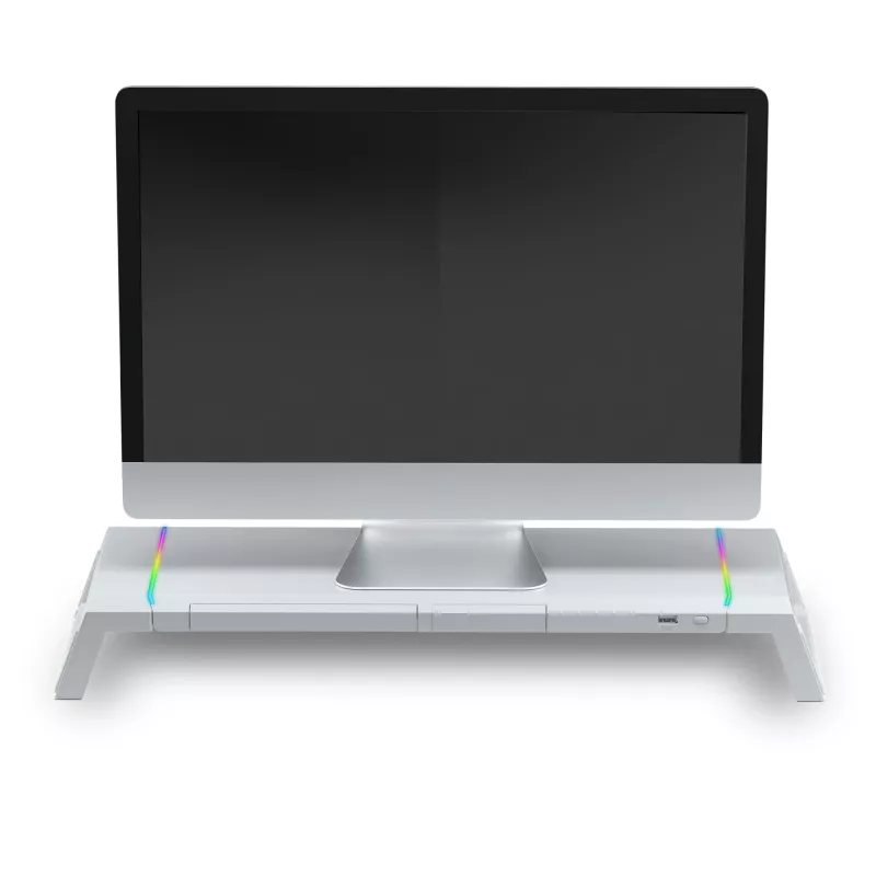 Mars Gaming MGS-ONE balta Chroma RGB monitora statīvs regulējama izmēra viedtālruņa un planšetdatora statīvs ar priekšējo USB 2.0