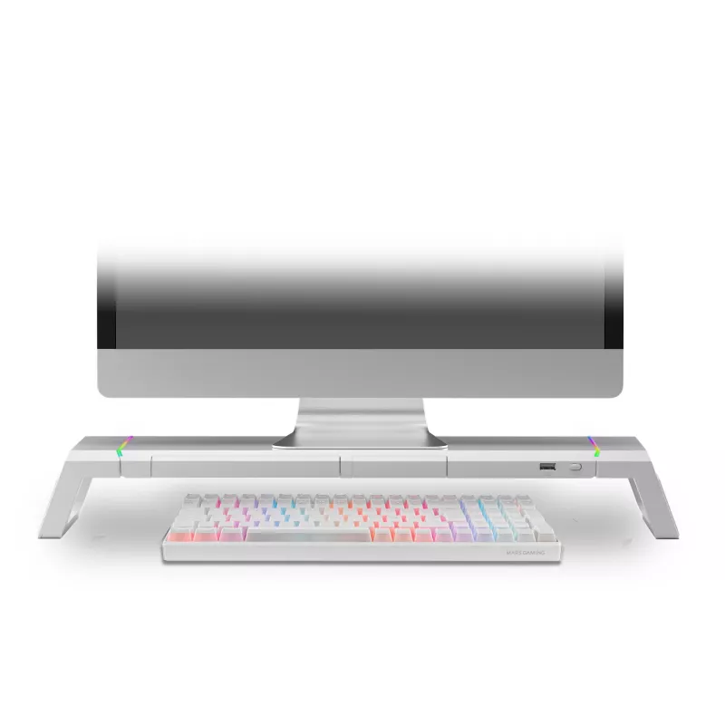 Mars Gaming MGS-ONE balta Chroma RGB monitora statīvs regulējama izmēra viedtālruņa un planšetdatora statīvs ar priekšējo USB 2.0